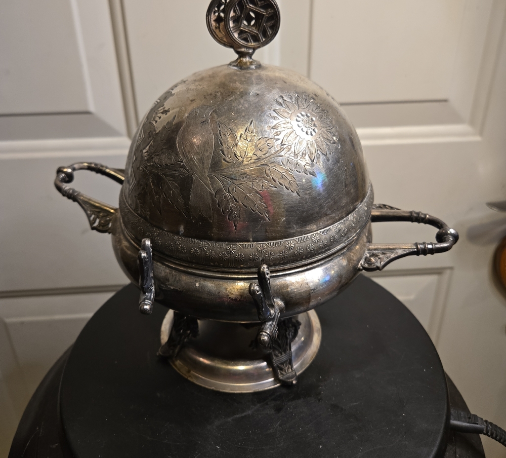 Ornate Meriden Quadruple Silver Plated Butter Dish W/ Lid Aesthetic Period